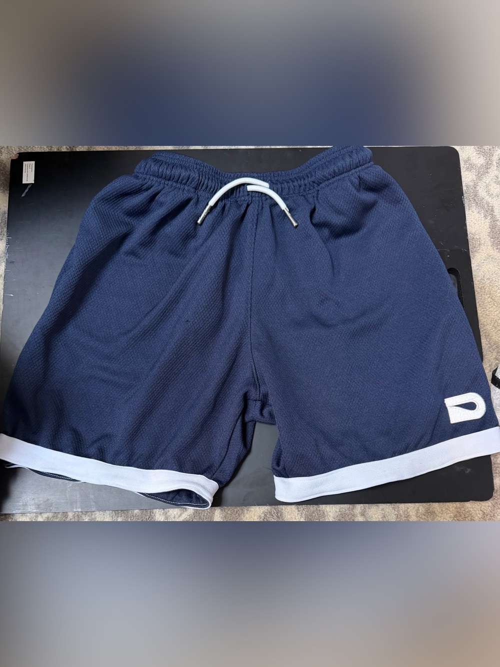 The Drip Shop Navy Blue Athletic Shorts with White Trim